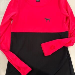 PINK Victoria's Secret Vibrant Pink and Black Long Sleeve Top